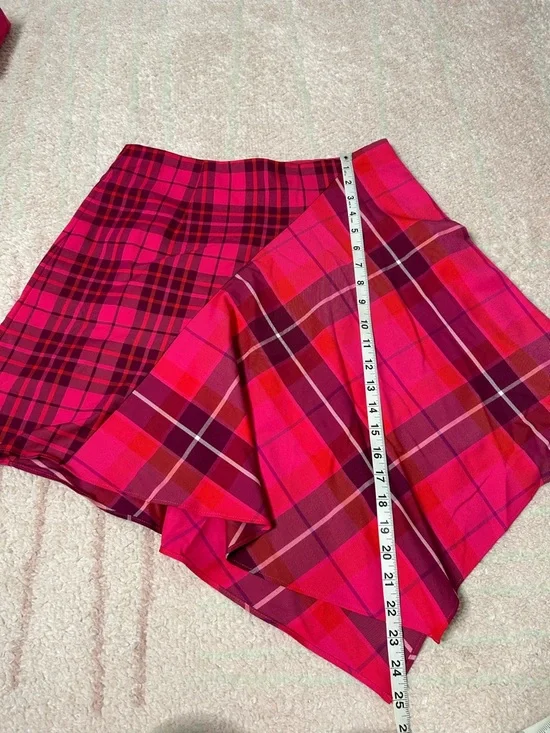 NWT Trina Turk Hot Pink Purple Plaid Asymmetrical Skirt Office Clueless Size 8 - Picture 10 of 11